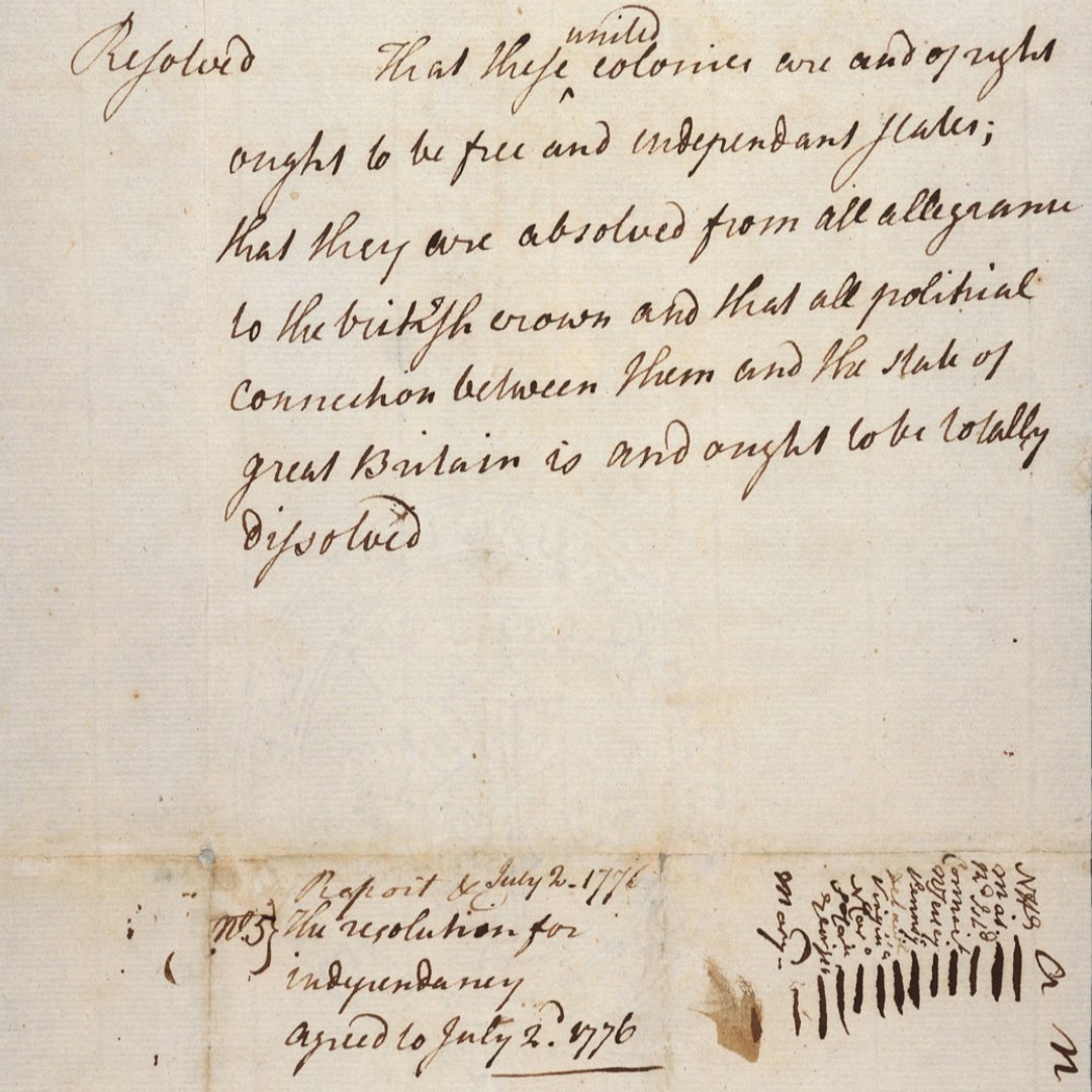 #OnThisDay in 1776, the Continental Congress voted in favor of the Lee Resolution and resolved, "That these United Colonies are, and, of right, ought to be, Free and Independent States"