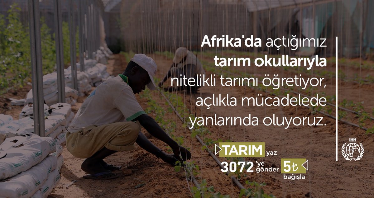 Desteklerinizle Afrika'da açtığımız tarım okullarıyla nitelikli tarımı öğretiyor, açlıkla mücadelede yanlarında oluyoruz. 

Siz de TARIM yazıp 3072'ye SMS göndererek 5 TL bağışta bulunabilirsiniz.