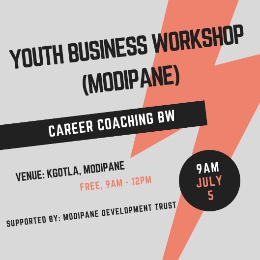 careercoachbw's tweet image. YOUTH BUSINESS WORKSHOP 
Youth in Modipane and surrounding areas: Oodi, Mokatse, Dikwididi... do join us on Friday, 5th July at Modipane Kgotla, 9am Sharp... Do not miss out! #YouthInBusiness #CommunityOutreach #ModipaneDevelopmentTrust #CareerCoachingBW
