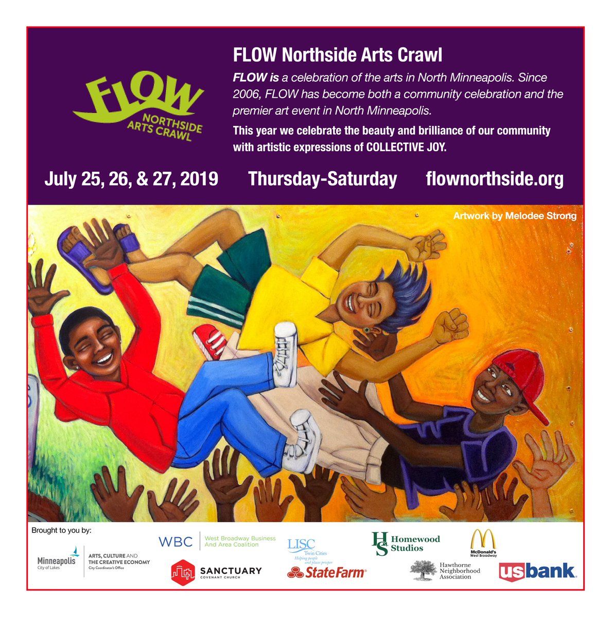 FLOWNorthside's tweet photo. (RT) Happy July! #FLOWNorthside is the last weekend of this month!
| Thursday, July 25th | Friday, July 26th | Saturday, July 27th |
Join us for this community celebration & premier art event in #NorthMPLS
#NorthMinneapolis #NMPLS #ActivateEverything #mplsart #mnart #Mpls https://t.co/SBlMtyGDgW
