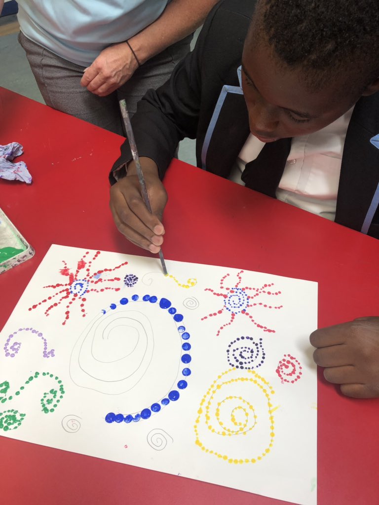 markhallart's tweet photo. Aboriginal Art Y7   O.J really exploring Aboriginal technique painting with dots....He has come such a long way and has produced some wonderful artwork. Really proud of him. Well Done O.J 👏👏#TALENT #CREATIVE https://t.co/yo3iTAaXOH