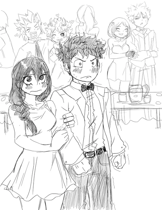 More doodle ! Izuku x Tsuyu date! #izukumidoriya #tsuyuasui #IzukuxTsuyu #Deku #Froppy #date #party #urarakaochako #katsukibakugou #KirishimaEijiro #ashidomina #doodle #fanart #BokuNoHeroAcademia 
