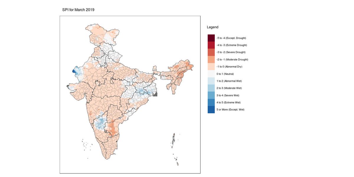 FarmGuideIndia's tweet photo. We created a drought index based on rainfall data collected over the last 38 years. This displays the meteorological drought in 2019.
@climateWUR @WMO @NASA @moesgoi @moefcc @ICRISAT @ndmaindia @NDRFHQ @icarindia @iitdelhi @iiscbangalore @iitroorkee @NIH_Hydrology @CGWB_CHQ https://t.co/FA9p1n4kD4
