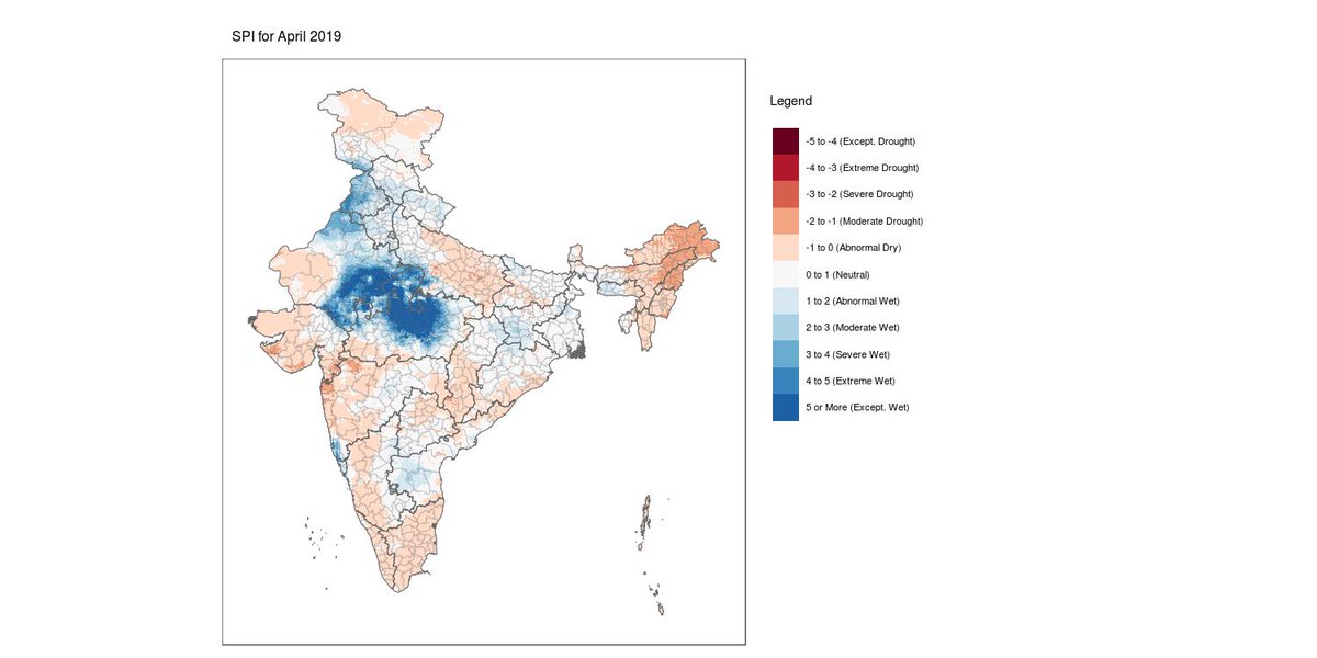 FarmGuideIndia's tweet photo. We created a drought index based on rainfall data collected over the last 38 years. This displays the meteorological drought in 2019.
@climateWUR @WMO @NASA @moesgoi @moefcc @ICRISAT @ndmaindia @NDRFHQ @icarindia @iitdelhi @iiscbangalore @iitroorkee @NIH_Hydrology @CGWB_CHQ https://t.co/FA9p1n4kD4
