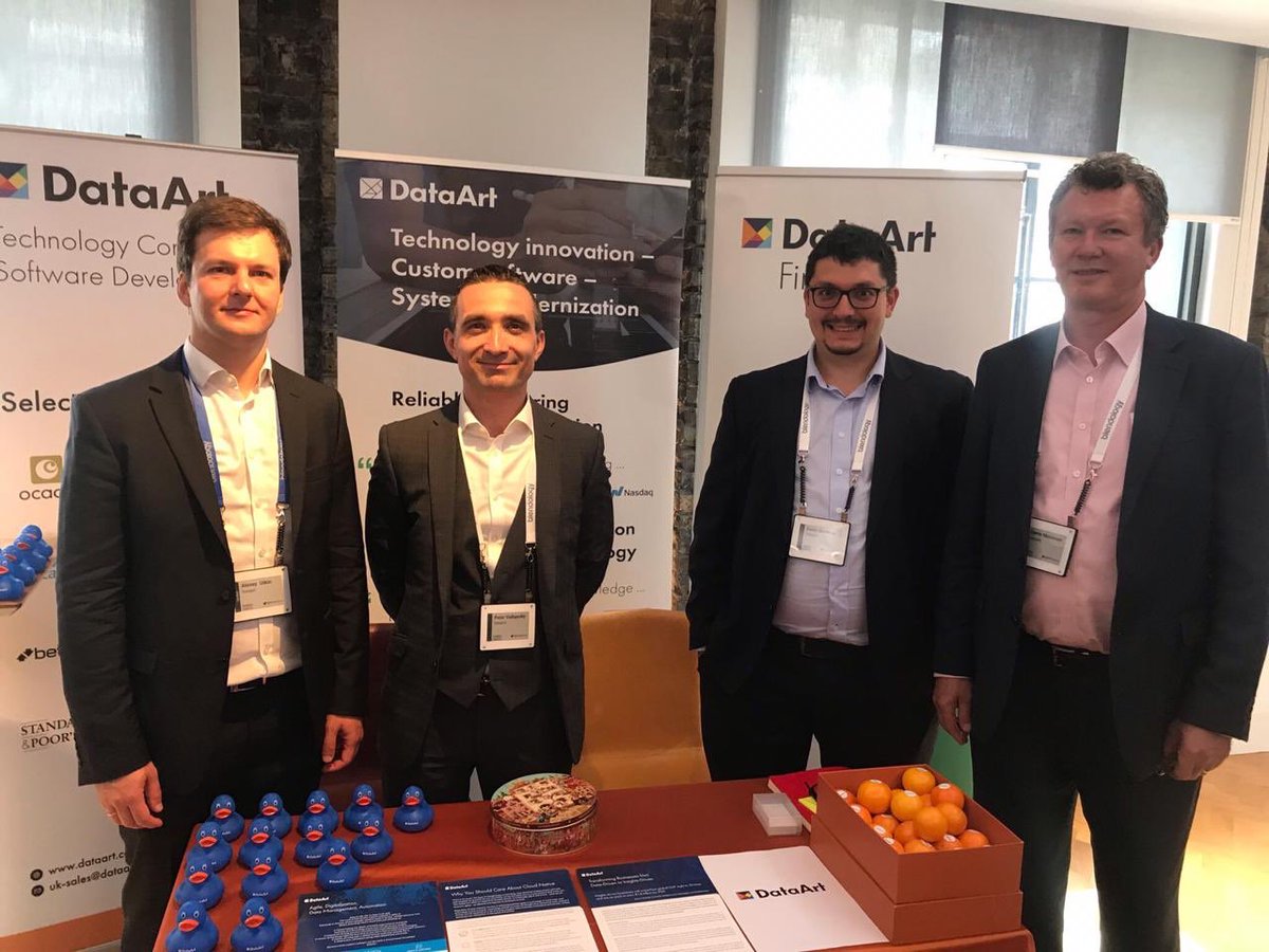 DataArt's tweet photo. The ducks can’t steal the spotlight - say hi to our most brilliant team! We’ve also brought some Lviv chocolates (and they’re pretty incredible) so be quick while they last #WatersEurope #dataart_finance https://t.co/hMxlHbEeL4