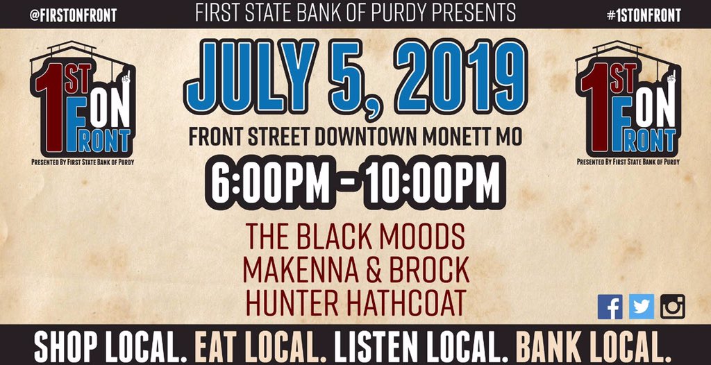 Last <a href="/firstonfront/">First on Front</a> event of 2019 is THIS Friday! Come support community with great food trucks, a little bit country, and a whole lot of rock n’ roll! The @FSBofPurdy team wants to see you there! 🎶🙌🎉