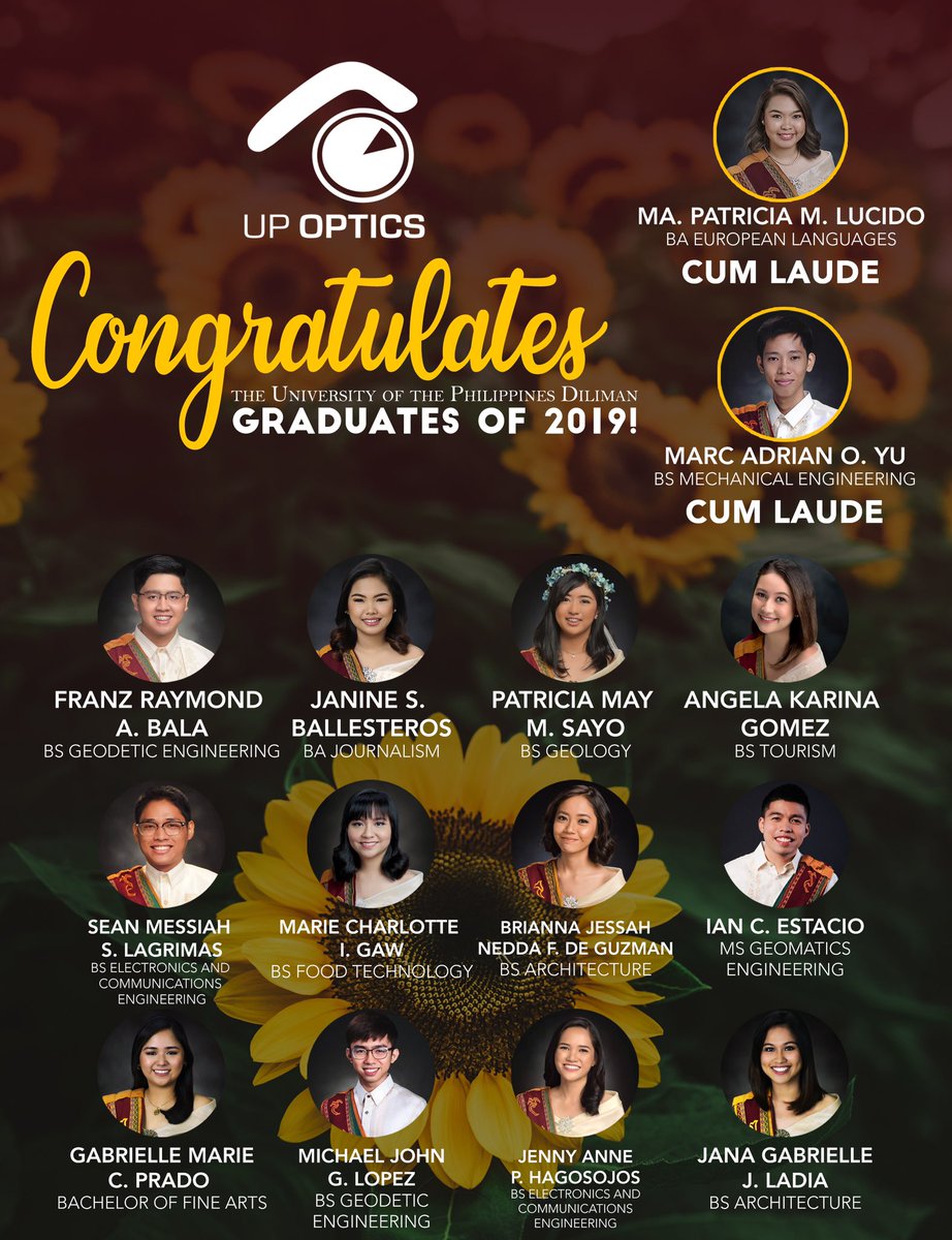 up_optics's tweet photo. UP Photography Society proudly presents the graduates of 2019! Mabuhay, Iskolars ng Bayan! Congratulations! 🎓❤️
In UP OPTICS, #WeClickWeDevelop. https://t.co/VDEjVARXLo