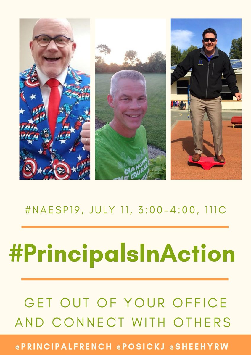 posickj's tweet photo. I'll be back with my friends @PrincipalFrench and @sheehyrw in one week to share the #PrincipalsInAction message. #naesp19 #RedefineTheRole #GetOutOfYourOffice https://t.co/FKZJt9DUJQ