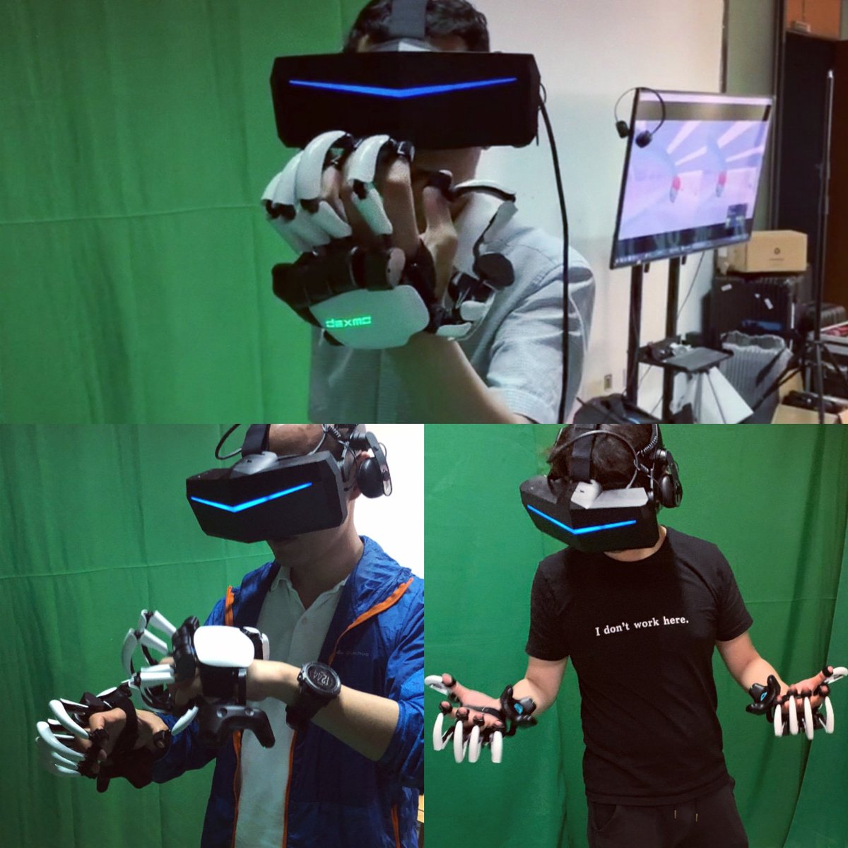 DextaRobotics's tweet photo. Thanks for having us @pimaxofficial ! 
Not a headset, just your eyes + Not a glove, just your hand.
Excited to see Dexmo and Pimax work well together! #VirtualReality #ForceFeedback #haptics #Pimax https://t.co/bGKbpezCPa