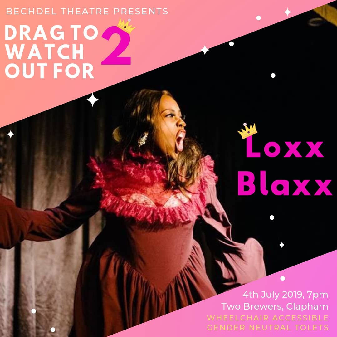 BechdelTheatre's tweet photo. #DragToWatchOutFor PERFORMER ANNOUNCEMENT! The one &amp; only... 

☄️LOXX BLAXX☄️

A fierce &amp; provocative performer of colour, who uses the power of burlesque to play with audience's perceptions of race, sexuality &amp; gender.

 July 4 at @2BrewersClapham 🎉

https://t.co/xDNq4jUjkD https://t.co/n1hmUUc8nu