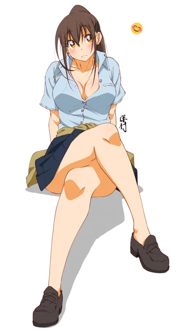 なんでもない子JK～ポニ子～
今日はいつもの制服!
暑いけど雨とか寒い時もある～
足組み靴下なし～! 