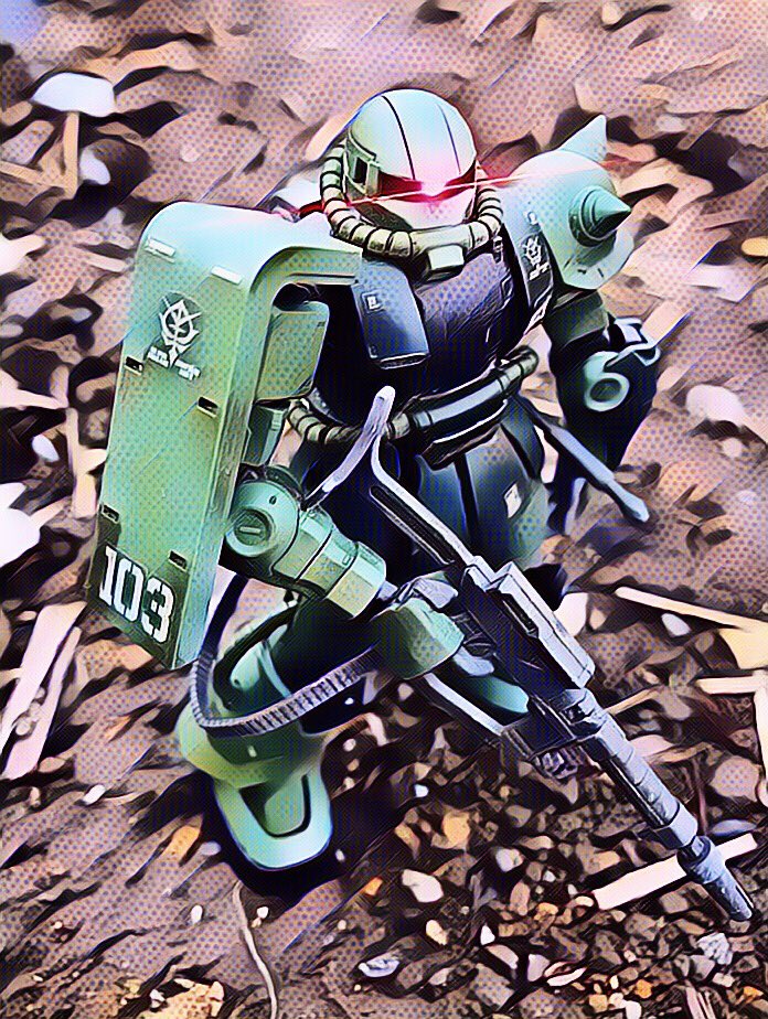 tele_worker_net's tweet photo. モノアイを光らせるといい感じになることを発見！最近のアプリの画像加工はすごいですね！

#ガンプラ #ガンダム #ザク #gundam https://t.co/DTRrqtdjDl
