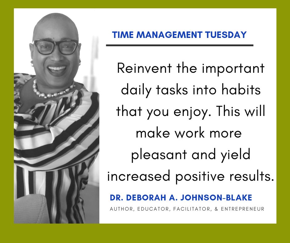 djohnsonblake's tweet photo. Welcome to Time Management Tuesday! #tuesday #timemanagement #tuesdaytip #managingtimeonpurpose #deborahjohnsonblake2019 #djohnsonblake2019 #thewritingpadllc #efficiencyrocks https://t.co/WfkUwePPPn
