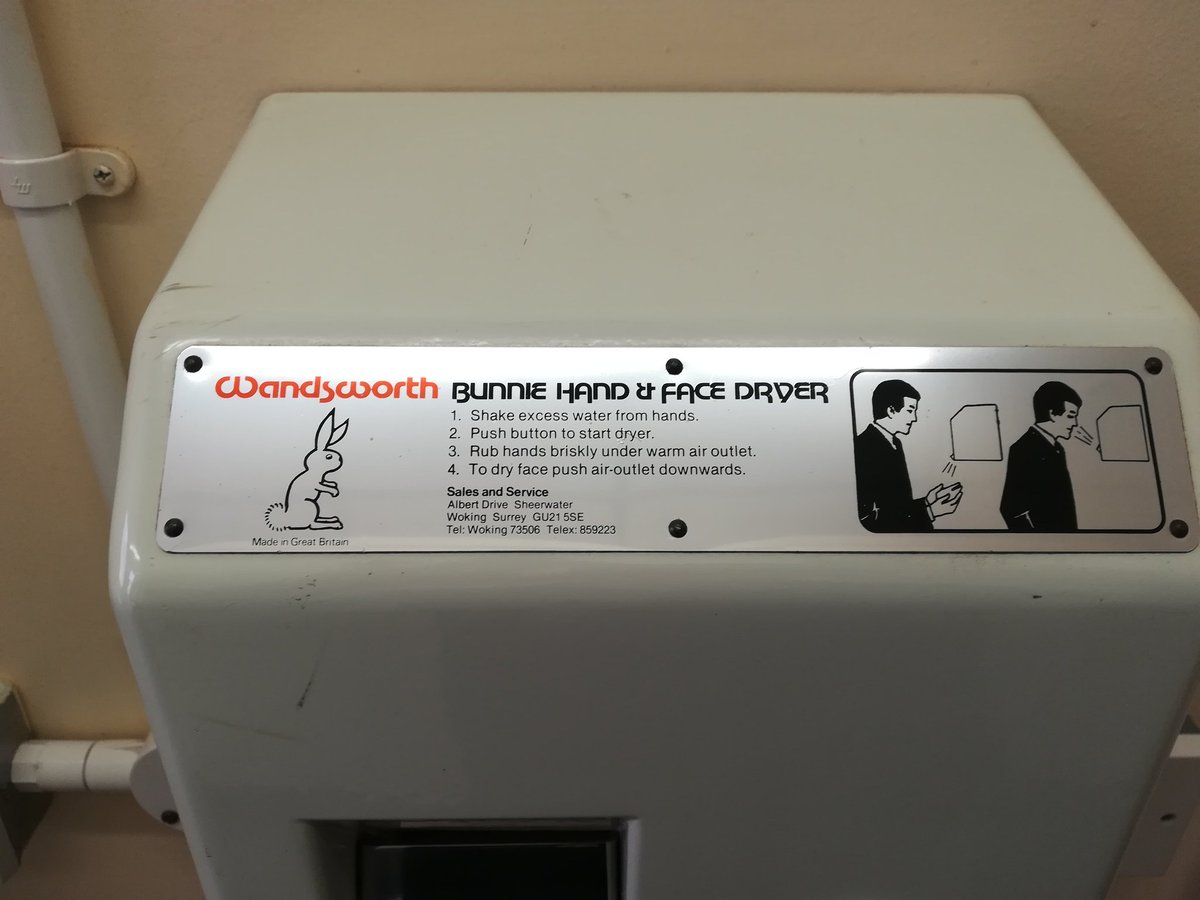 Surely signs like these on the <a href="/HarperAdamsSU/">Harper Adams SU</a> blow drier would be of interest to <a href="/ghostsignsuk/">Ghost Signs</a>. Loving the telex number!