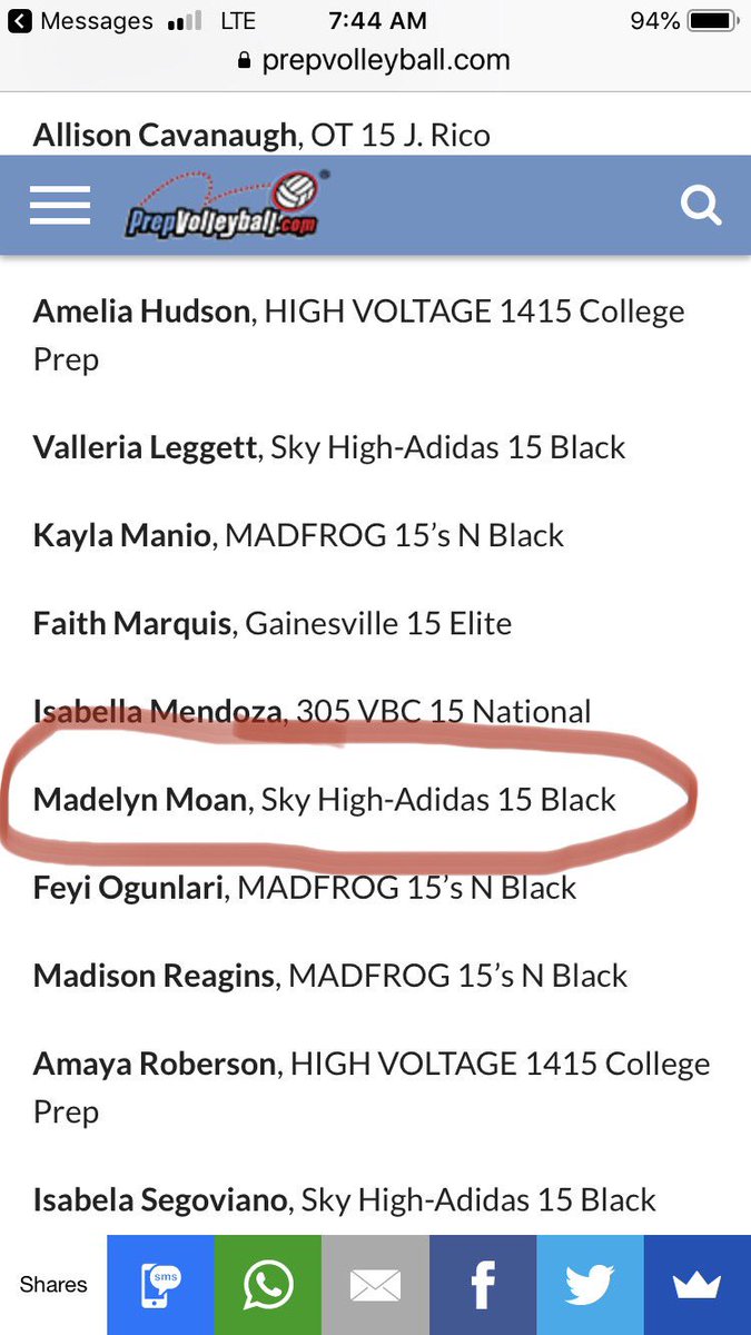 Proud of <a href="/MaddieMoan/">Maddie Moan</a> of <a href="/SkyHighVB/">SKY HIGH VOLLEYBALL</a> for being named a ⭐️ that shined by <a href="/PrepVolleyball/">PrepVolleyball.com</a> to get to the championship round <a href="/usavolleyball/">USA Volleyball</a> Nationals!