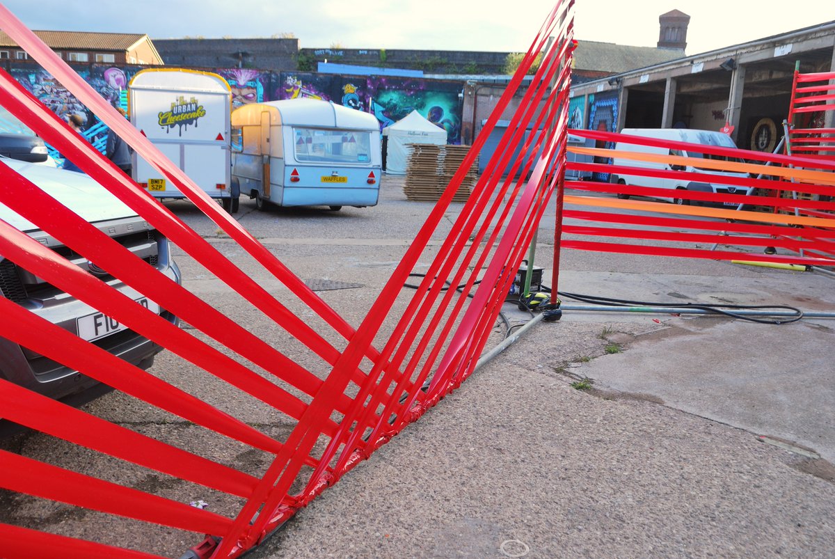 ShinyPeople_'s tweet photo. Outdoor events can be tough to decorate with little to attach to. For DDC vs KERB last summer we made these scaffolding pole ribbon structures combining Digbeths industrial theme with vibrant colour, if you're struggling with your space, get in touch for your own bespoke design! https://t.co/d7Y9ouIhJx