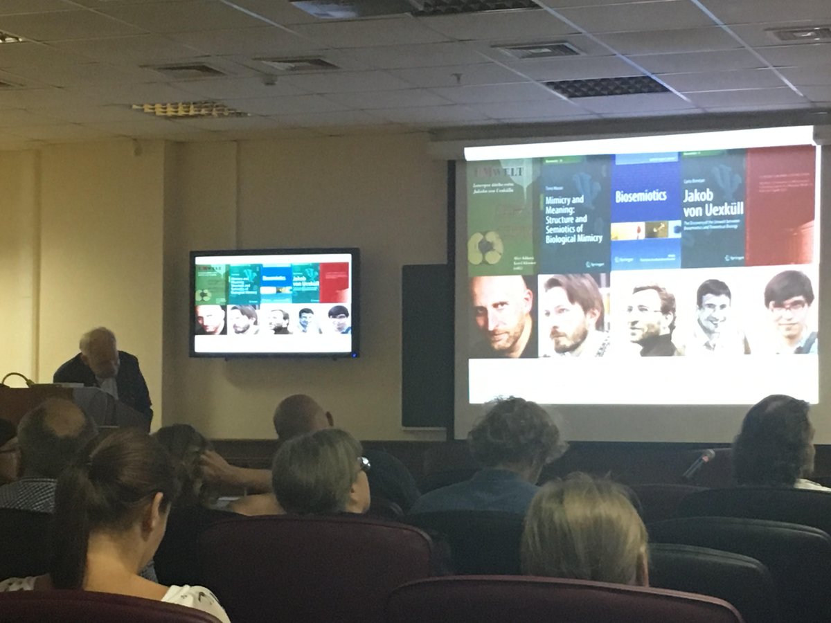 Biosemiotics_J's tweet photo. The 19th International Gathering in Biosemiotics is currently taking place at Moscow State University @msu_ru, the most prestigious Russian university! Image: President of the International Society for Biosemiotic Studies Kalevi Kull introducing recent biosemiotic work. #SNBISE https://t.co/dB3Pqftylj