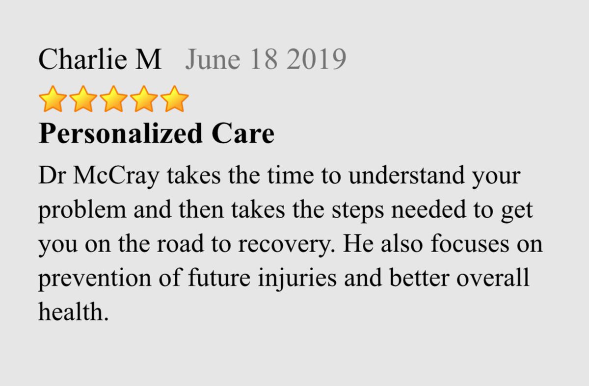 excellchiro's tweet photo. See what our patients are saying about Dr. McCray!
•
•
•
 #TestimonialTuesday #chiropractic #recovery #comprehensivecare #health #wellness #progress #healing https://t.co/rmt2tgb6YW