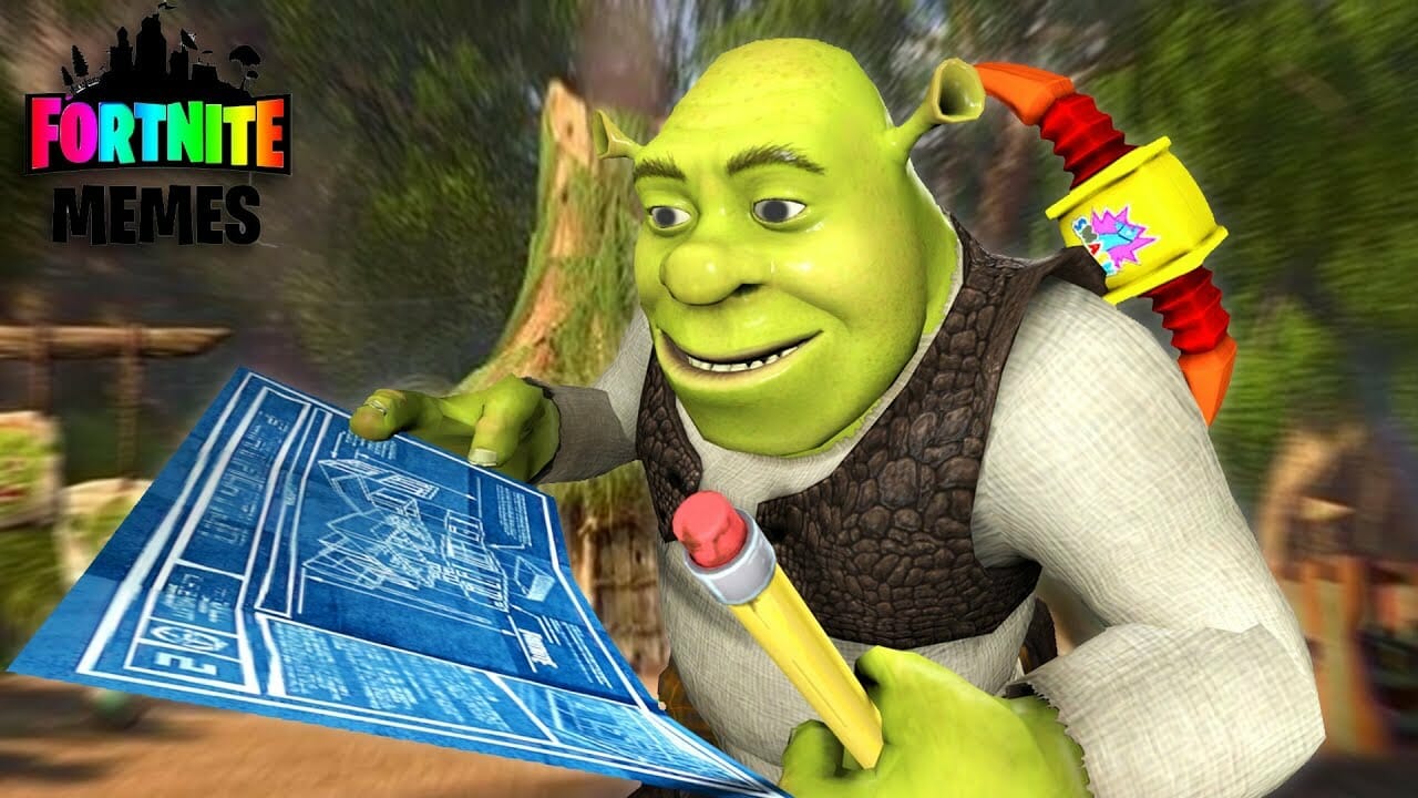 Funny meme of shrek in fortnite