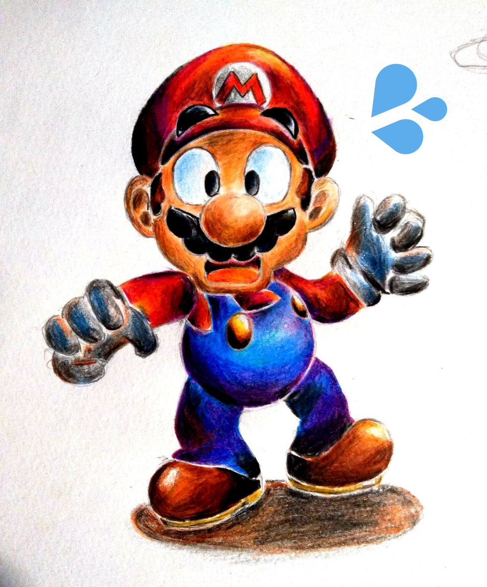 とーがらし در توییتر 深夜の真剣お絵描き60分一本勝負 マリオ 久しぶりに 色鉛筆でマリオを描いてみました 何かに驚くマリオさんです