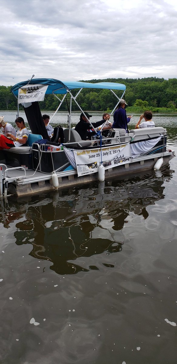 McQRowForHope's tweet photo. We can't forget about Caroline and Dick in the support boat with the rest of the rowers! https://t.co/9D41qmDdhh