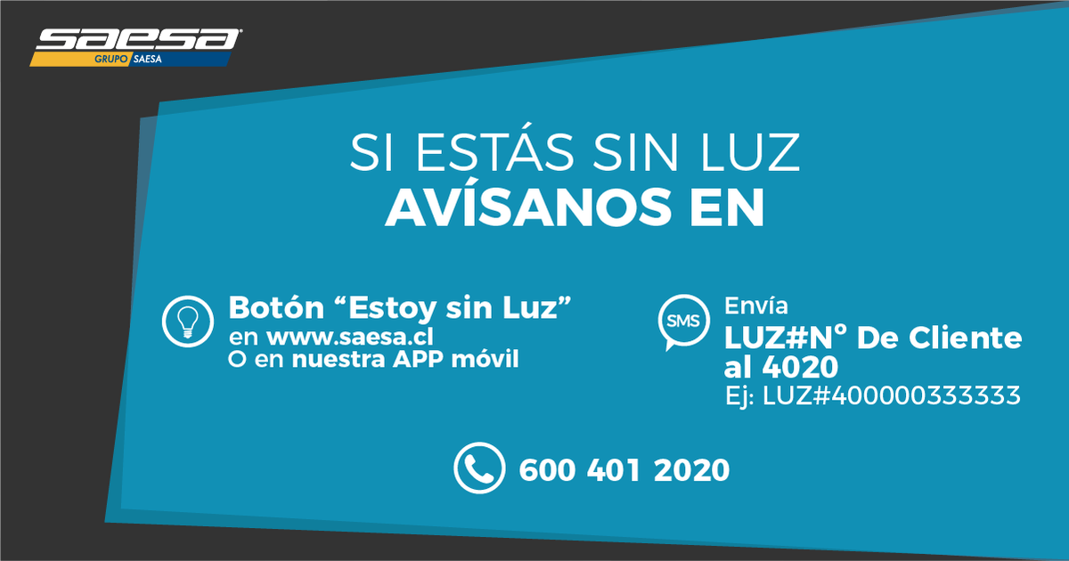 saesa's tweet photo. 100% normalizado el suministro eléctrico en #Lanco debido a #MicroCorte de #Emergencia. Recomendamos verificar sus automáticos internos y si sigue con problemas avísenos a través de nuestros canales de atención que tenemos habilitados: https://t.co/cZeK6gG4Sl
