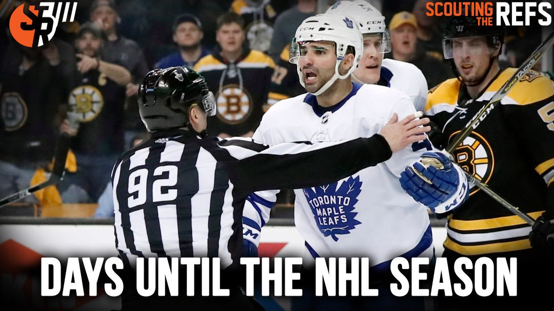 ScoutingTheRefs's tweet photo. Linesman Mark Shewchyk (#92) informs Nazem Kadri that it's time to #packyourstuff and book a ticket from YYZ to DEN. #92DAYS https://t.co/AkahkKTwuc