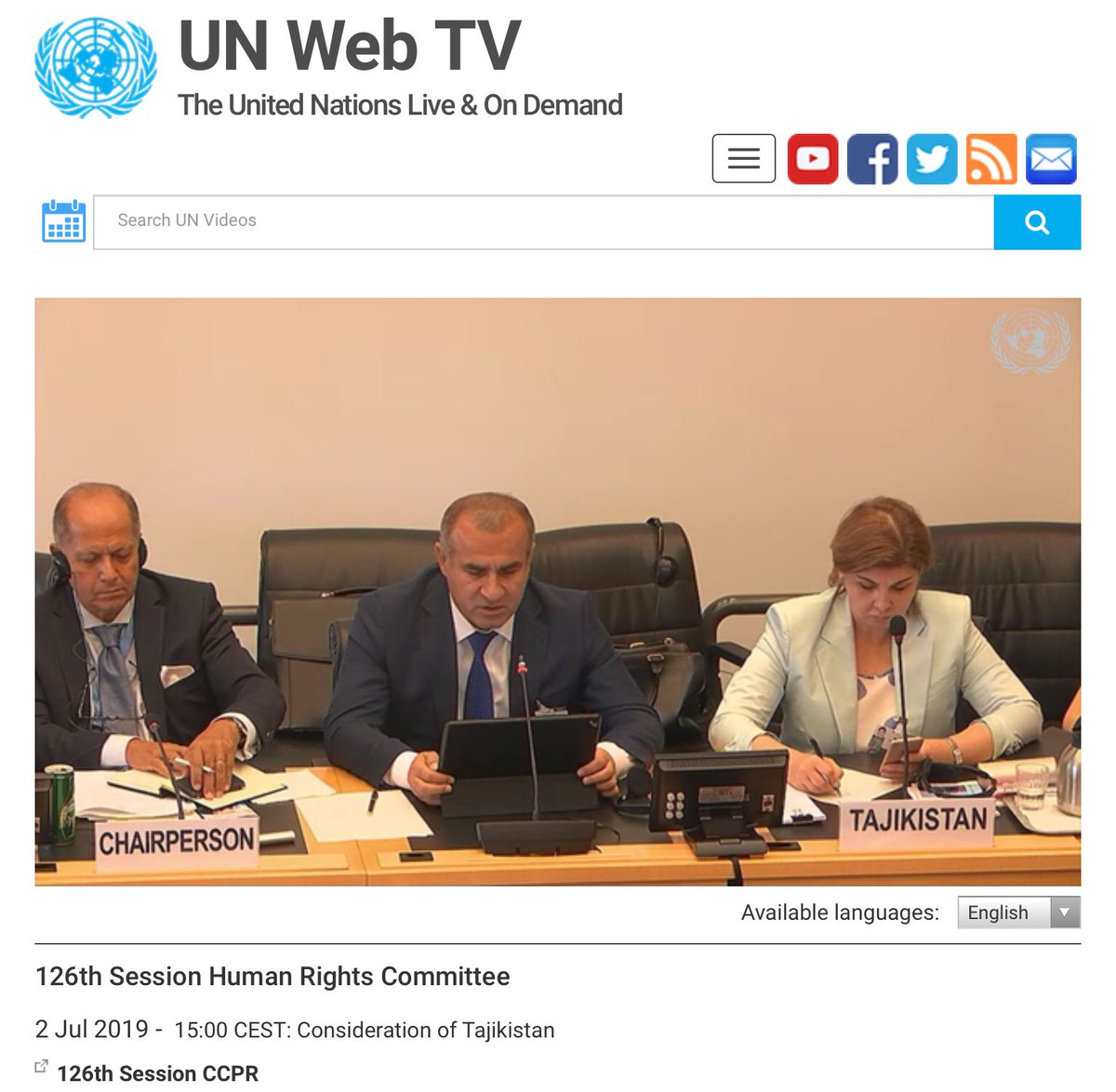 MuKabiri's tweet photo. #Tajikistan :live coverage of 126th Session Human Rights Committee
#GeneralProsecutor of #Tajikistan Yusuf Rahmon is siting in front of @MdKabiri #MuhiddinKabiri at the @UNHumanRights Sessions.
#HRCttee #ICCPR
#FreeTajikPoliticalPrisoners
https://t.co/foaALnTJ1t https://t.co/xfyXqQjNeZ