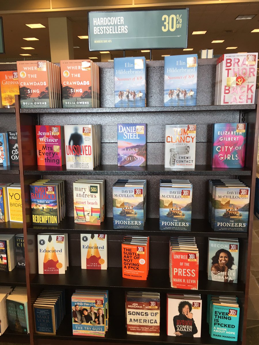 BNFortWayne's tweet photo. Hardcover new releases 20% off! Hardcover bestsellers 30% off, 40% for #BNmembers #barnesandnoble #jeffersonpointe #newreleasebooks https://t.co/DQ3CJez2Fe