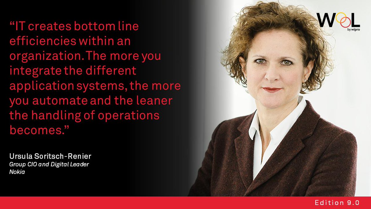 Wipro's tweet photo. #WOOLMagazine 9.0 features an interview with @nokia Group CIO and Digital Leader, Ursula Soritsch-Renier, who says it is essential to explain the why and the what behind organizational change. Read more here https://t.co/HHgjM3N88z #WOOL #TECHNOLOGY https://t.co/jIK2NhAqVj