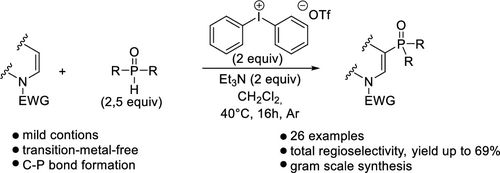 J Org Chem/Org Lett (@joc_ol) on Twitter photo This collaborative work between <a href="/Gillaizeau_I/">Gillaizeau</a> @ICOA_UMR7311 and <a href="/samilakhdar1/">Sami Lakhdar</a> @ensicaen describes a practically simple approach for the phosphorylation of a wide range of enamides under mild conditions. Read the whole story: pubs.acs.org/doi/10.1021/ac… This collaborative work between <a href="/Gillaizeau_I/">Gillaizeau</a> @ICOA_UMR7311 and <a href="/samilakhdar1/">Sami Lakhdar</a> @ensicaen describes a practically simple approach for the phosphorylation of a wide range of enamides under mild conditions. Read the whole story: pubs.acs.org/doi/10.1021/ac…