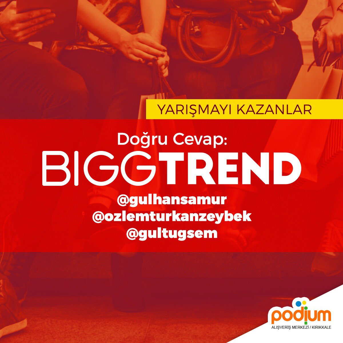 Podium_AVM's tweet photo. Dün düzenlediğimiz yarışmamıza Bigg Trend cevabını vererek Bigg Trend'den 25₺'lik hediye çeki kazananlar; @gulhansamur @ozlemturkanzeybek @gultugsem olmuştur. Ödülünüzü danışma bankosuna kimliğinizle gelerek alabiliriz. Tebrik ederiz. #kırıkkalepodiumavm #podiumavm #biggtrend https://t.co/yXQRfjUlpo