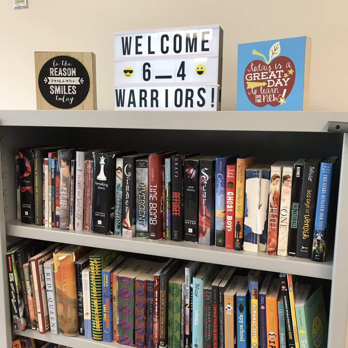 MsLaurenHaynie's tweet photo. Slowly getting things ready to welcome the 6-4 Warriors very soon! First item on the agenda - the classroom library! 📚 Love promoting reading in my science classroom. ⚔️💙💛💪 #ARMSreads #weARwarriors #StrengthInARMS https://t.co/31LmGA19EB