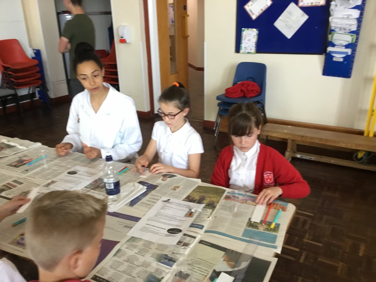 Stfagansadmin's tweet photo. Year 5 having fun trying out experiments with the Sixth form students from @HowellsSchool @stfagansMrsB @stfagansMrsC https://t.co/ofFp7zut6A