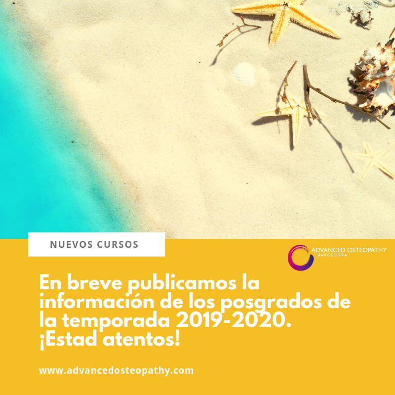 AOsteopathyBCN's tweet photo. Antes de las merecidas vacaciones de verano 😎🏄‍♂️✈️☀️🐚tendréis toda la información actualizada de los próximos cursos de posgrado de  la temporada 2019-2020. 
¡Estad atentos a los descuentos que tenemos  preparados! 😉
 #advancedosteopathy #osteopatia #posgradososteopatia https://t.co/mM1BNmG23K