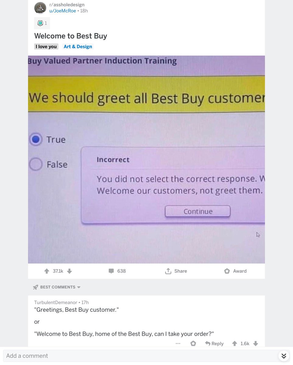 anoyatis's tweet photo. When your #storyline quiz goes viral on Reddit for all the wrong reasons.
Jokes aside, this example is - unfortunately - still indicative of your typical corporate #elearning training today.
#notmycourse #notmydesign #letsbeaccountable #letsbebetter https://t.co/o73BCPD3qp