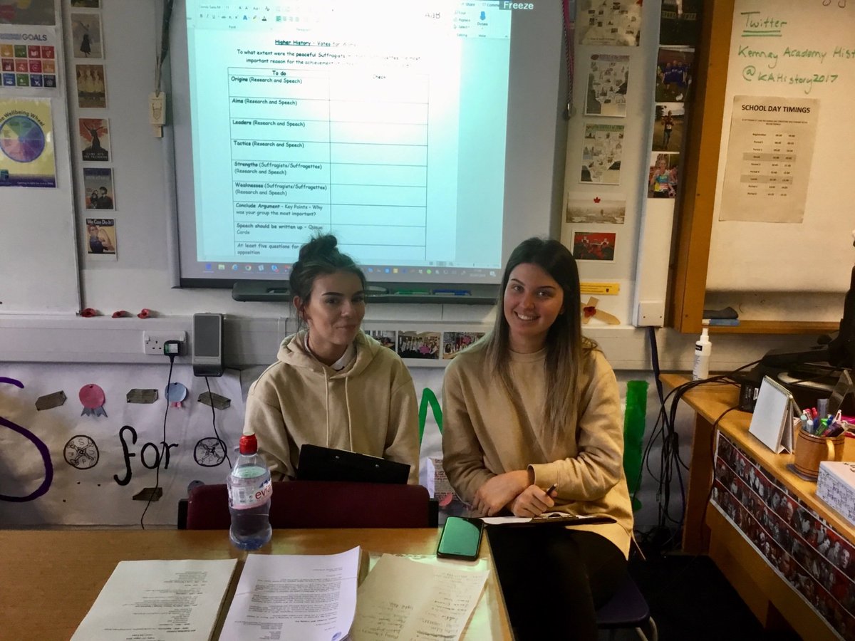 KAHistory2017's tweet photo. The annual Higher History Suffragists versus Suffragettes debate 😊 Thank you to my two S6 pupils for assisting too 👍 #history #successfullearmers #votesforwomen https://t.co/cCSWmXUKKO