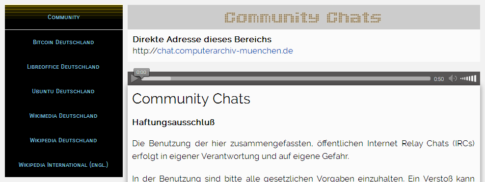 [Vorstellung] chat.computerarchiv-muenchen.de Chatten mit den Communities von #Wikipedia, #LibreOffice, #Ubuntu, #WikiMedia, ...  // #VintageComputing #RetroGaming