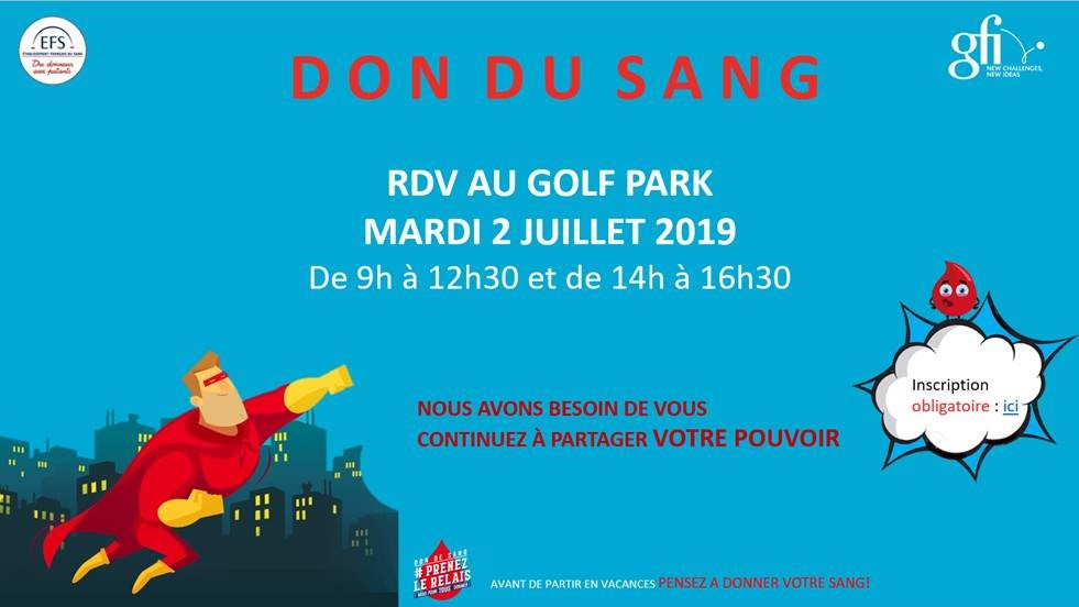 Sandy_GFI's tweet photo. 📢 [ #DonduSang] Comme chaque semestre, @gfiinformatique Toulouse organise en partenariat avec l’@EFS_dondesang une collecte de sang sur le Golf Park. 
La collecte a lieu aujourd'hui, les inscriptions sont ouvertes 🙂👍🙏🏻

#GfiSudOuest https://t.co/XVM39PondG
