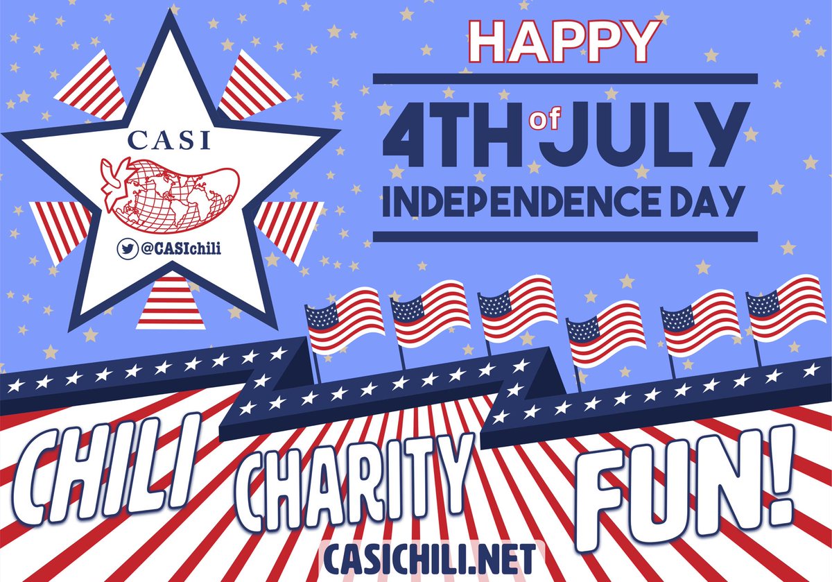 CASIchili's tweet photo. Happy Independence Day - celebrate safely! Treat your family and friends to a properly dressed hot dog on the 4th! Top it off with your Texas red chili!🌶🌶🌶😍 #chili #charity #fun #July4 #USA https://t.co/VKAwDePJxE