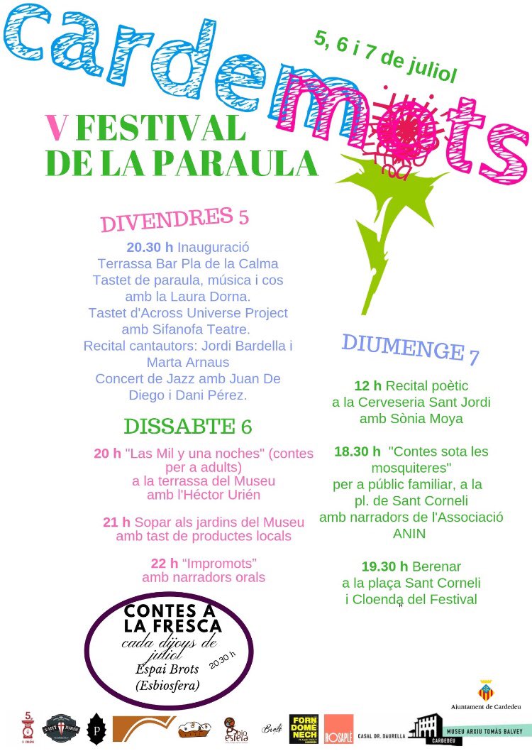 aliciacontes's tweet photo. Aquest divendres no et perdis la súper inauguració del Festival Cardemots a la terrassa del bar Pla de la Calma. A partir de les 20.30 h, serà el torn de la paraula en diferents formats artístics. Allà t'esperem!!! @EL9NOU_VOr @miramelsmots @ANINCat @_AEDA_ @enricolive https://t.co/wKGcdTsXKa