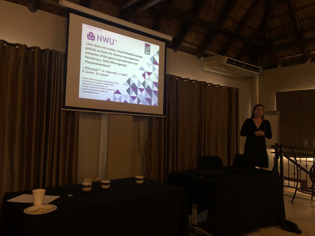 AliHalajian's tweet photo. #SASAqS2019 2nd day,
#IvaPrikrylova @NWU_WRG giving a talk on #monogenean #Gyrodactylus #parasite of #gobiid #fish in #Mediterranean sea.
Diversity, #taxonomy, molecular study... #FishParasites #FishParasitology https://t.co/lJsJpo6mHj