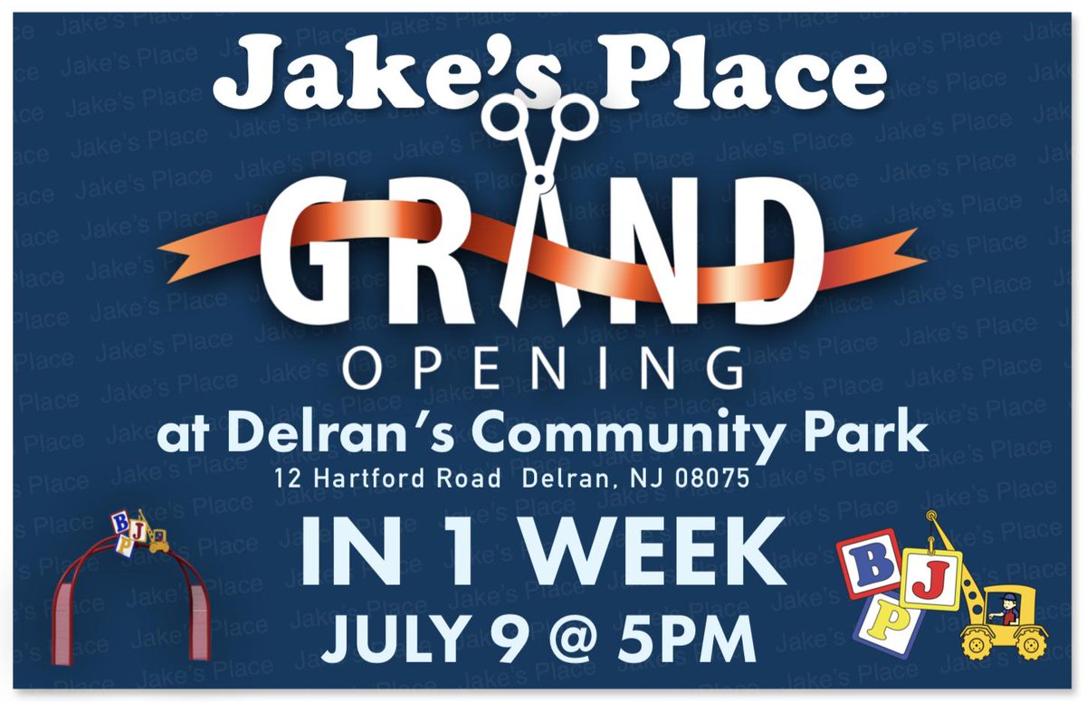 buildjakesplace's tweet photo. Jake's Place opens in Delran in 1 week!!! #GrandOpening #NewPlayground #InclusivePlayground #Delran #NJ #JakesPlace https://t.co/Kcsq0UmAWj