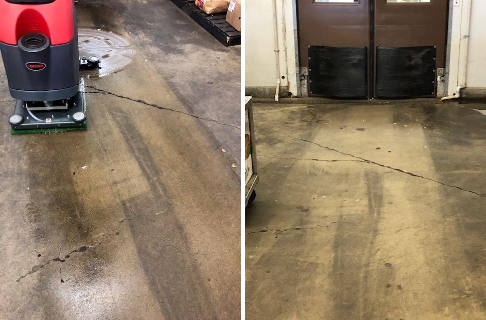 BetcoCorp's tweet photo. In 1 pass, the Stealth Orbital #Scrubber removed the build-up on #cement in the “back of house” area of a grocery. The green “turf” pad was used, along with our Green Earth Velocity Cleaner Degreaser. A competitive #floor scrubber “couldn’t touch this floor." #autoscrubber #clean https://t.co/wT3huAQEQt