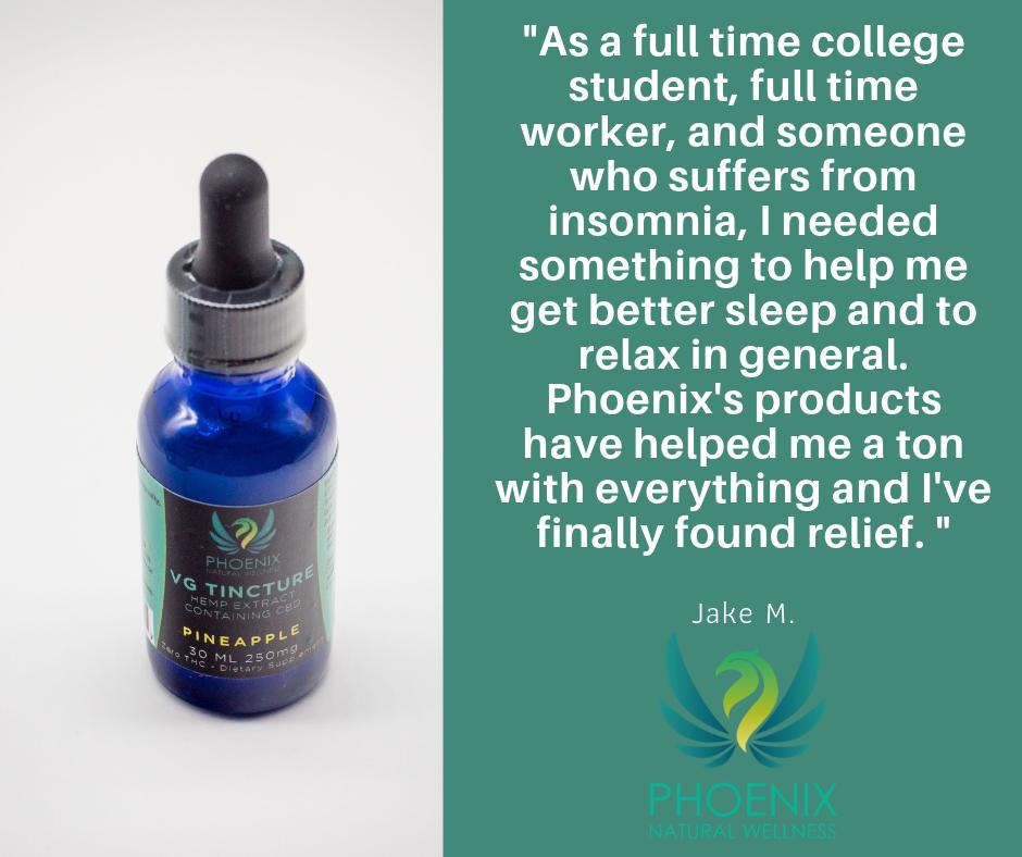 PhoenixCBD's tweet photo. #TestimonialTuesday gets more inspirational every single week! Here's what our friend Jake has to say about our VG tinctures.

Also, be sure to enter our giveaway if you haven't already (see yesterday's post) for a chance to win an amazing CBD gift basket! https://t.co/XhPDXWa8LP