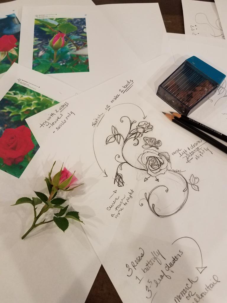 artyladymsd's tweet photo. Assembling my #WeaponsOfArtProduction ππInspired by the roses we grew in my mom's memorial garden, I am working on a new tattoo design. #MakeArtNotWar #MakeSomethingToday https://t.co/MbzmM5Rjyi