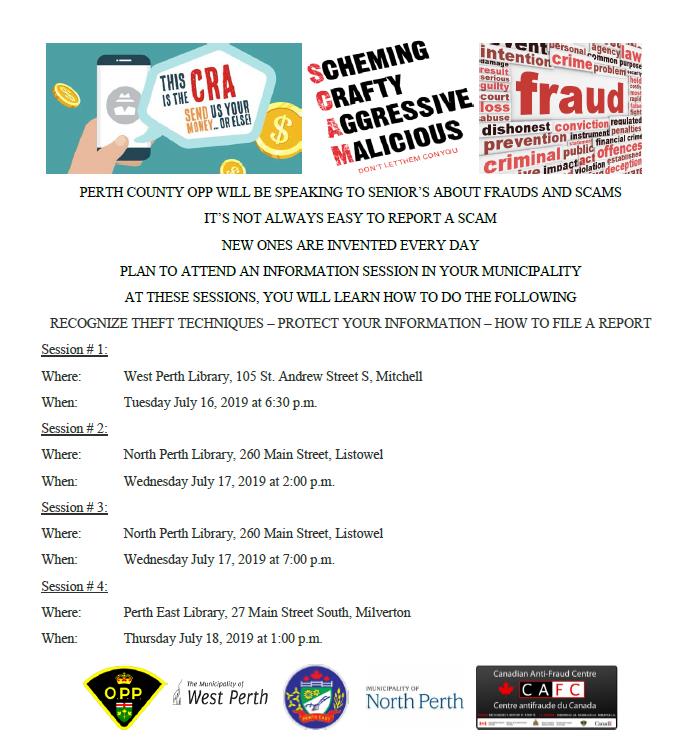OPP_WR's tweet image. #PerthOPP will be presenting sessions for Seniors on Frauds and Scams. Please view the attachment for details. @WestPerthON @pertheast @NorthPerth1 @NorthPerthLib @PEPLlibrary  #community #Fraud #seniors ^bc