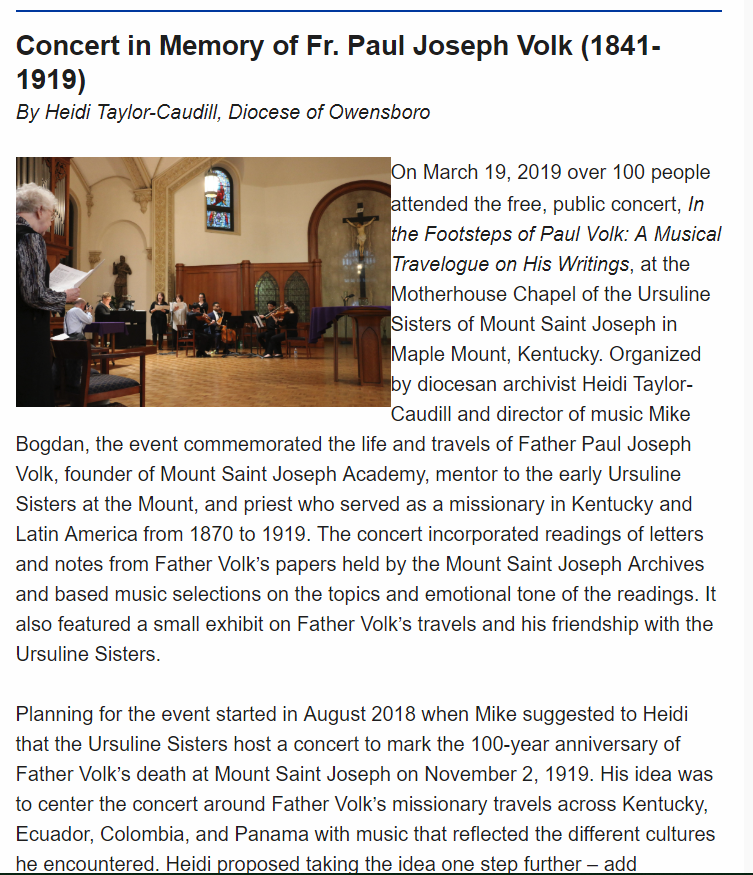 OboroArchives's tweet photo. We recently wrote an article for the Spring 2019 newsletter of the Association of Catholic Diocesan Archivists about the development of the Fr. Volk concert &amp; the many hands involved in making the event a success. 

Newsletter:  https://t.co/DAgm5VfKQT.
Article screenshots below. https://t.co/9ybTkNaTjI