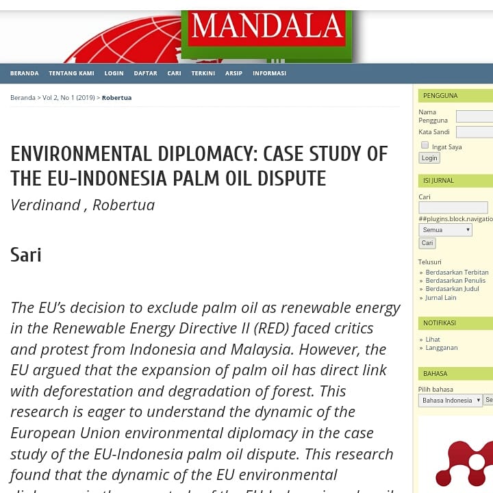 My latest publication on environmental diplomacy #environmentaldiplomacy #palmoil #europeanunion #ukihebat
