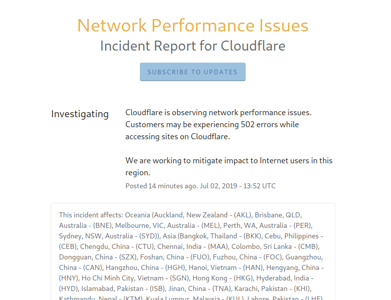 nixcraft's tweet photo. Moment of silence for our fellow sysadmin who is on-call right now :( @Cloudflare is down and many sites are down too as you may see 502 errors while accessing sites on Cloudflare. https://t.co/sJjwwI3233 https://t.co/OcfoRMtpZS